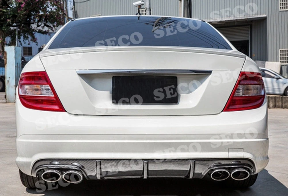 Карбоновый задний бампер спойлер для Mercedes Benz C Class W204 C63 AMG 2008-2011 плавники Акула Стиль диффузор