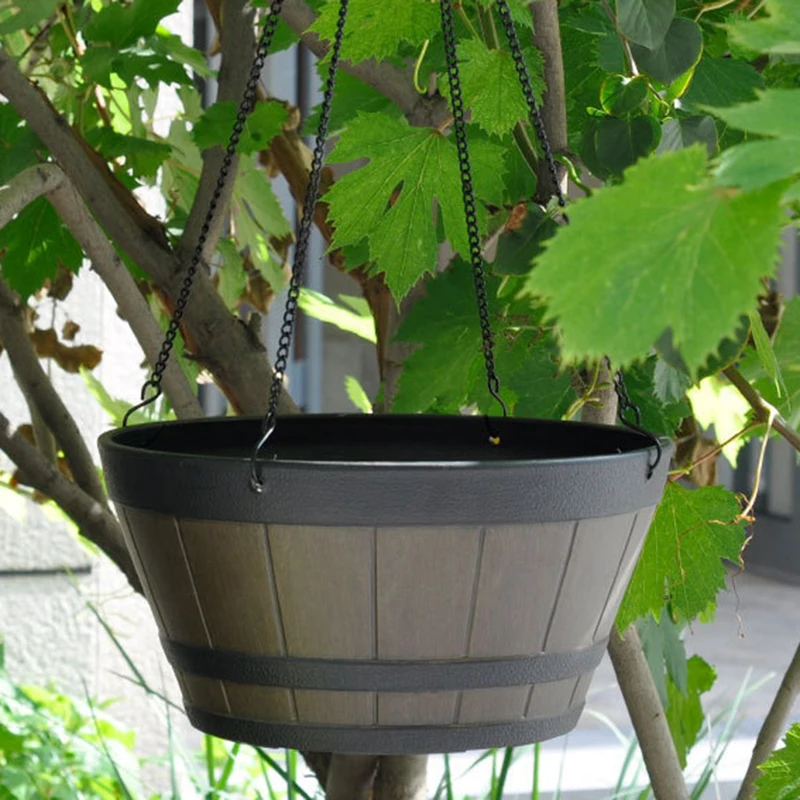 

Lightweight Barrel Flower Pot Resin Plant Hanging Basket Outdoor Garden Decor