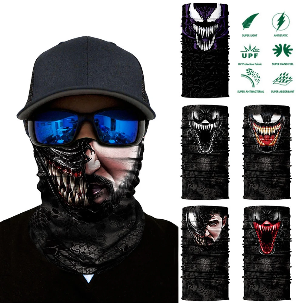 3D Venom Motorcycle Face Mask Seamless Bandana Cosplay Cycling Motorbike Fishing Headscarf Neck Buffe Deadpool Marvel Headbands |