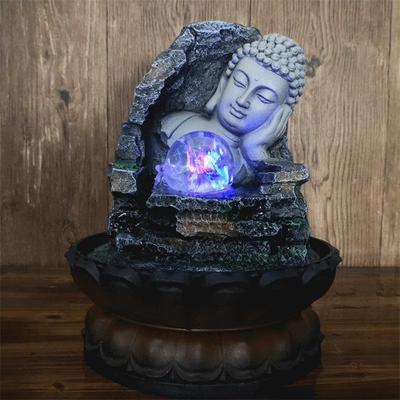 

Resin Water Fountain Ornaments Office Sleeping Buddha Lotus Base Feng Shui Crafts Creative Indoor Waterscape Home Decor Gift