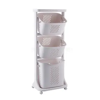 

7995 Large Nordic hamper household plastic storage basket bathroom storage basket universal wheel rack