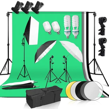

2x3M Backdrop Support System Photography Video Studio Lighting Continuous Kit Umbrella Softbox Set 4Color Backdrop Portable Bag