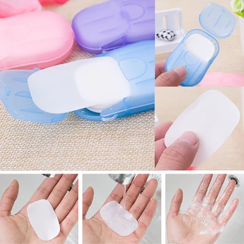 

20pcs/Box Disposable Travel Washing Hand Bath Soap Paper Scented Slice Sheets Foaming Soap Case Mini Soap Color Random