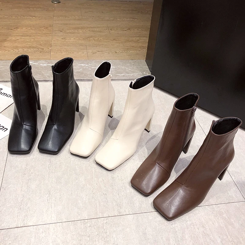 square toe chunky boots