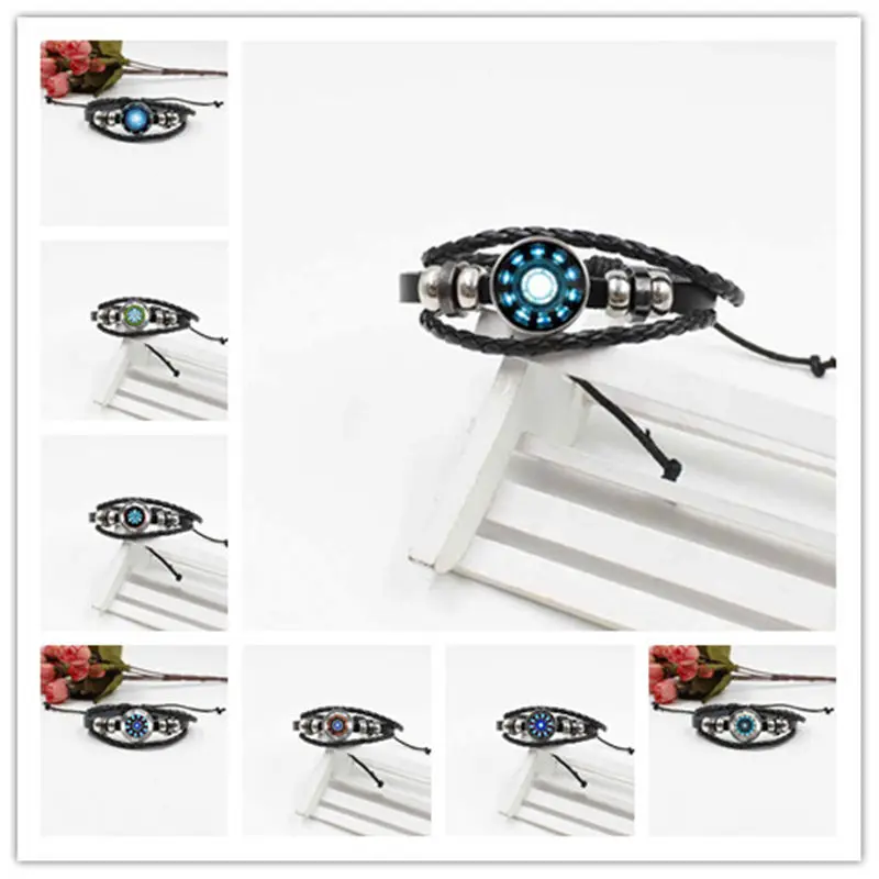 

Hot Marvel Iron Man Heart Braided Leather Glass Fashion Alloy Bracelet