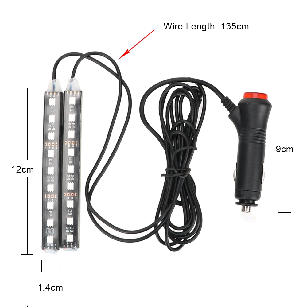 LEEPEE 2 Piece Car LED Dash Floor Foot Strip Light Cigarette Lighter Adapter Interior Decorative Lamp Atmosphere Lamps