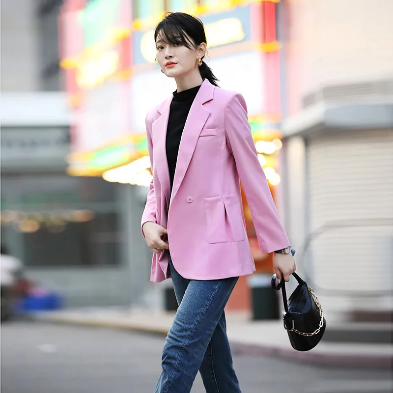 

Small Suit Women's Autumn And Winter New Style Loose-Fit Mid-length Korean-style Large Size Dress Long Sleeve Two-Button Suit Ca