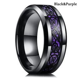 Men's Stainless Steel Celtic Dragon Ring with Carbon Fiber Inlay - Multicolor Options Available - 8 (Purple Color)