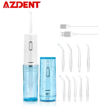 

AZDENT 10 Tips Portable Oral Irrigator Electric Dental Flosser Rechargeable USB Water Pick Floss Teeth Brush Tooth Cleaner 210ML