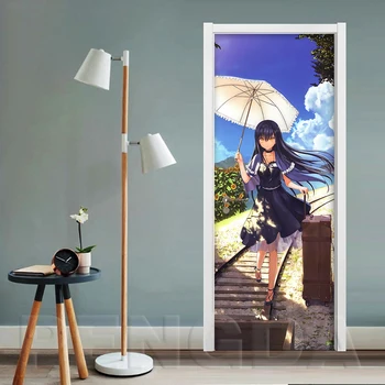 

Door Stickers Print Art Picture Home Decor PVC Mural Paper Anime Girl Landscape Self Adhesive Waterproof Wallpaper For Bedroom