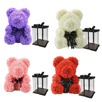 

40cm Rose Flower Bear with Gift Box Valentines Day Gift for Girlfriend Birthday 11UA