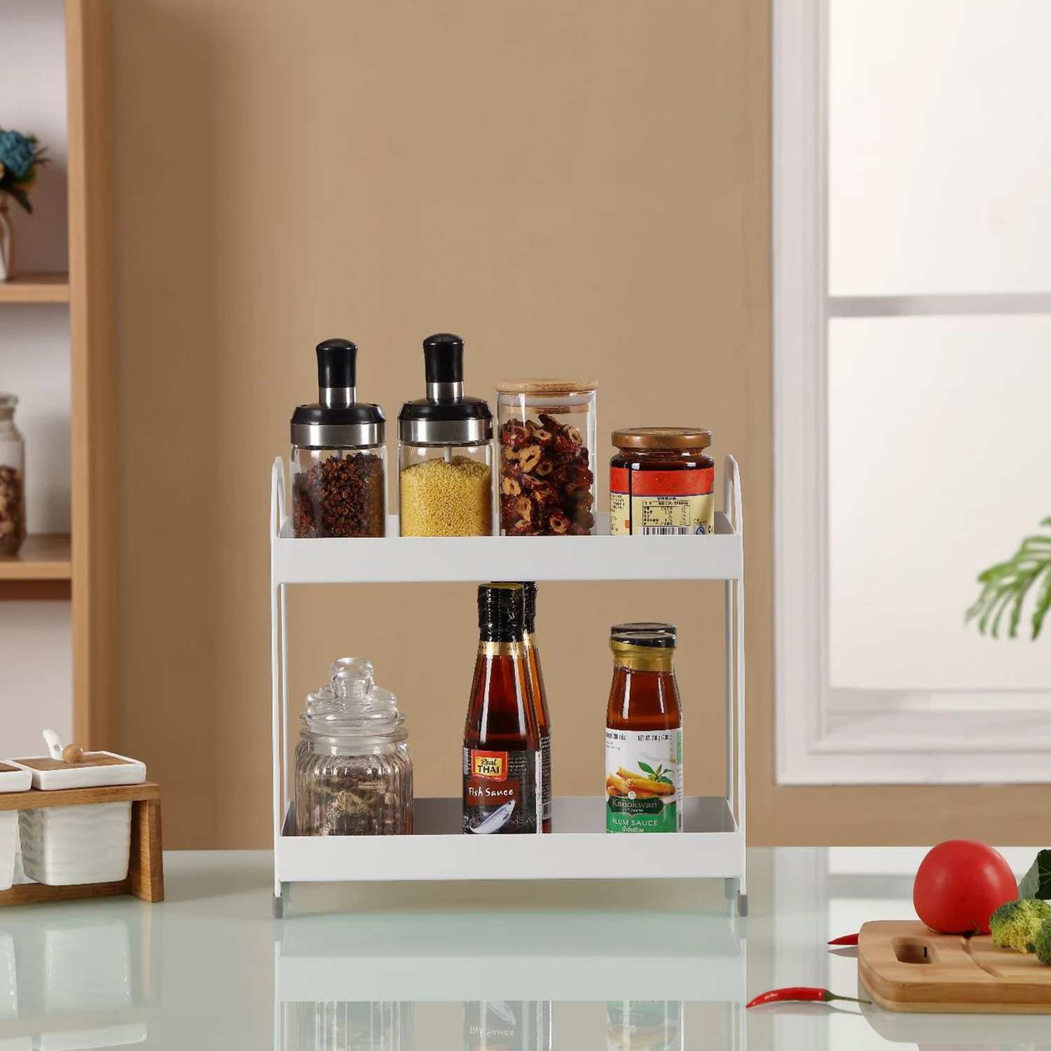 2-Tier Kitchen Countertop Shelf Rack Spice Organizer Kitchen Storage Rack Bathroom Organizer Shelf Book Shoes Shelve