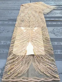 

Nigerian Lace Fabric 2020 Latest High Quality gold Sequins Lace Fabric Embroidered Tulle African Sequins Lace Fabric
