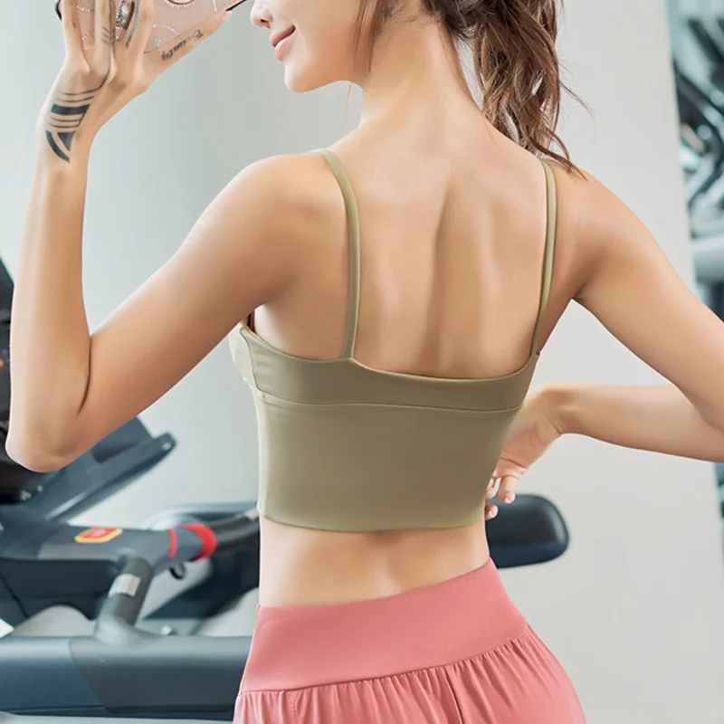 Women Yoga Vest Solid Color Quick Drying Top with Chest Pad for Sport Fitness FOU99