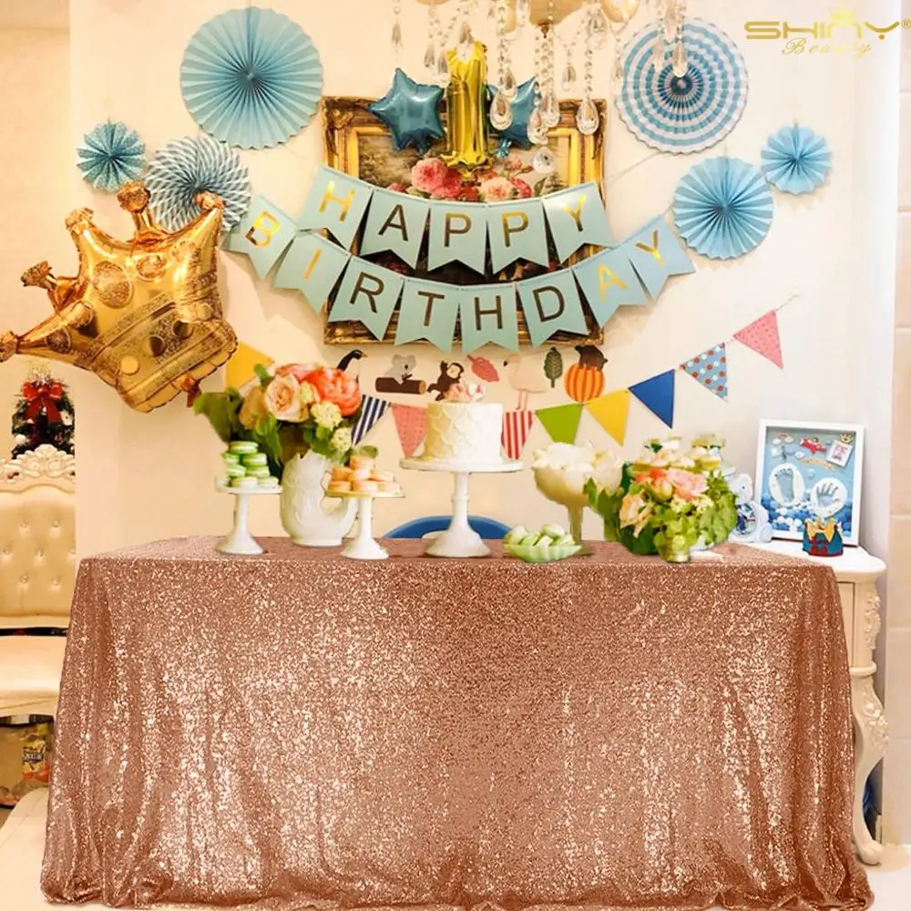  Sparkly Sequins Wedding Square Tablecloth 60x120 Inch Overlays Sparkly Rose Gold Sequin Table Cloth