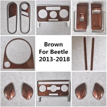 

Brown Car Interior Styling Gear Panel Sticker Shift Knob Cover Window Control Moulding Trim for Volkswagen Beetle 2013 - 2018