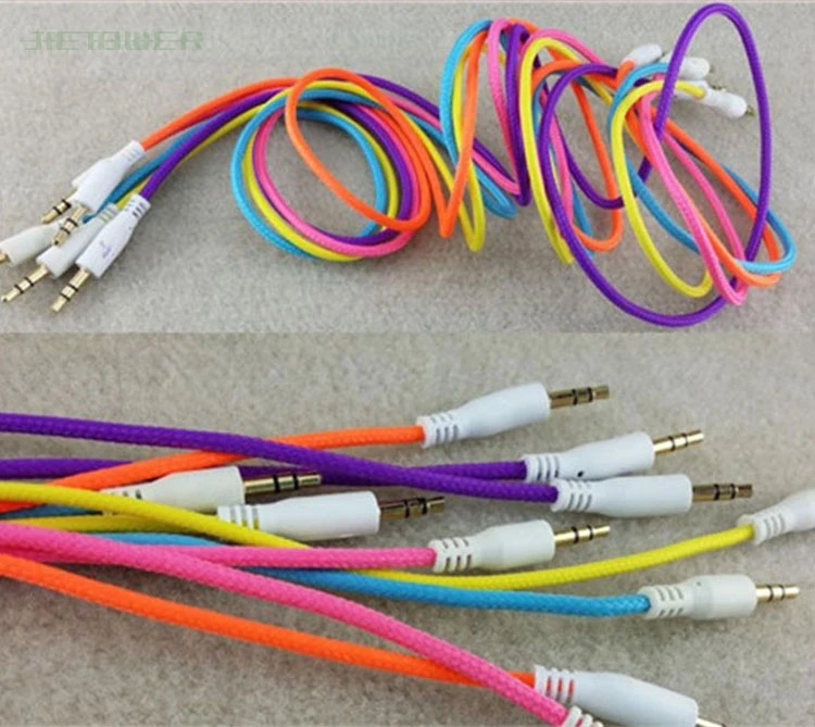 Candy Color Braided Fabric DC3 5mm to 3 5 Male to Male Audio Cable for iphone Headphone Car AUX Cable Stereo Auxiliary Cord