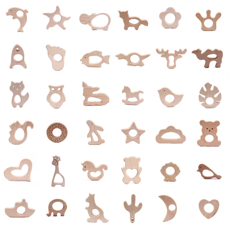 Baby Infant Accesories New Baby Teether Wooden Animal Pacifier Pendants BPA Free Beech Animal Shape Teether Wooden Chew Toy