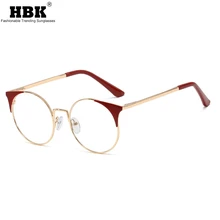Новинка, круглые Женские оправы для очков, кошачий глаз, красные прозрачные линзы, оптические очки, прозрачные трендовые женские очки, металлическая оправа Tr90