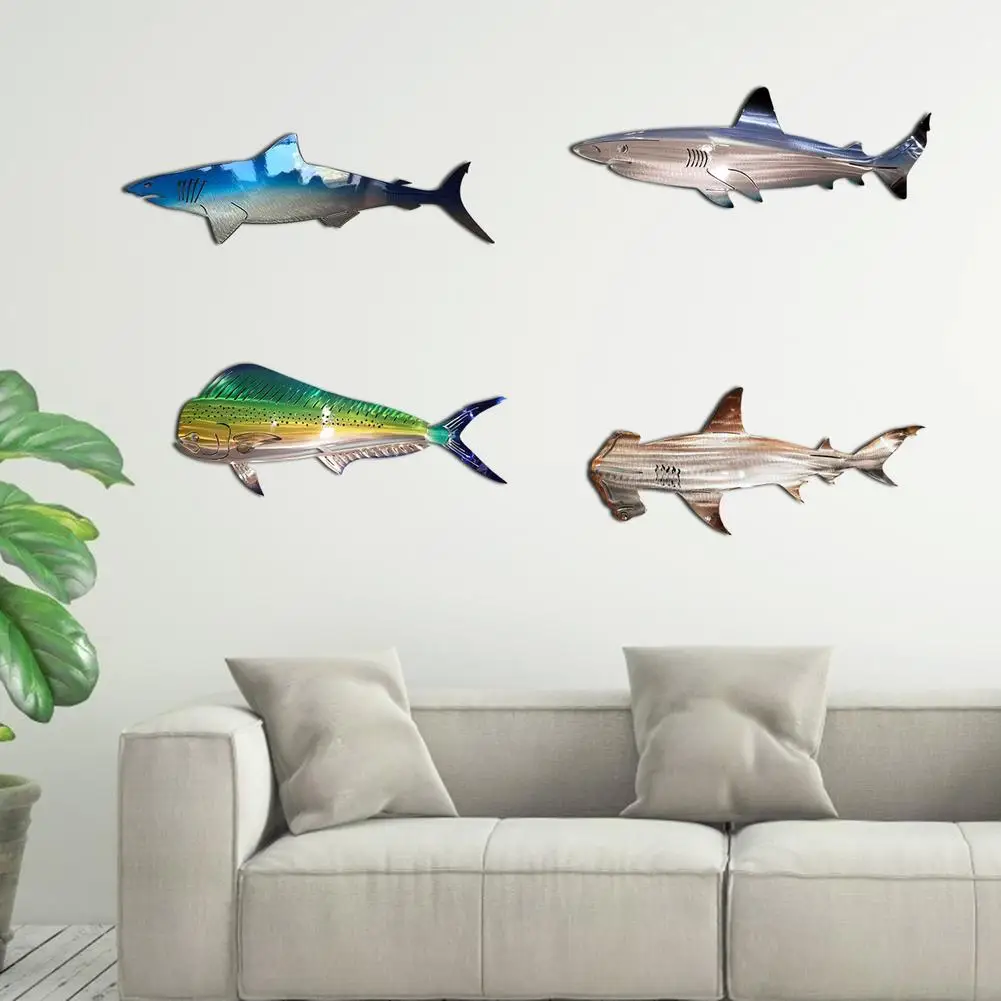 Fish Metal Living Room Shark Shape Wall Art Decor Sculptures Hanging Ornament 