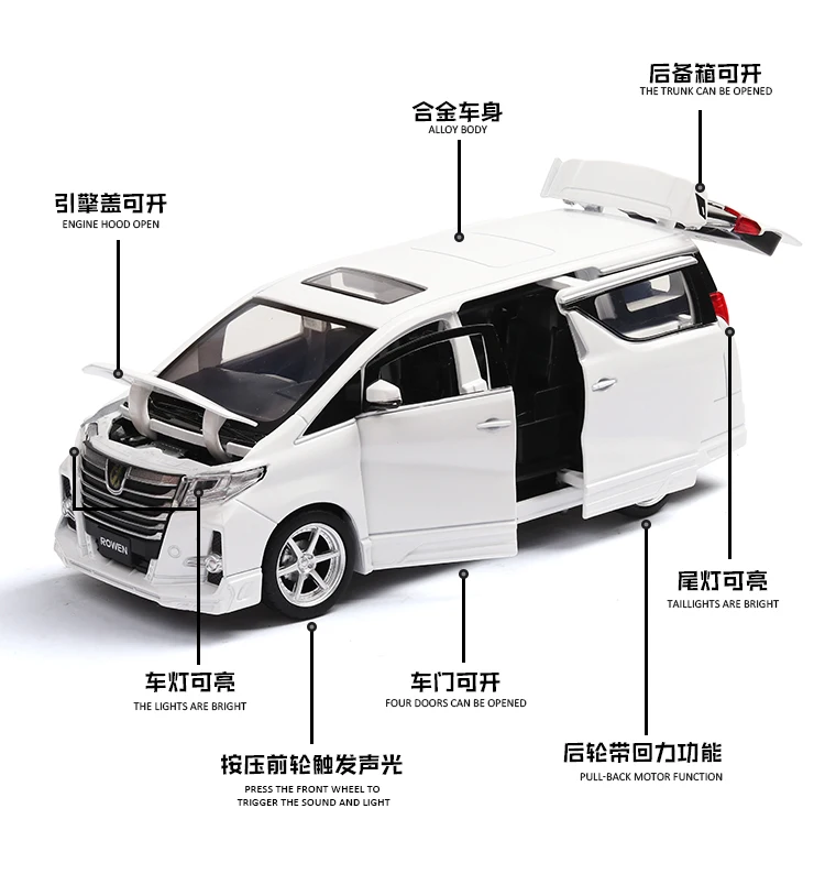 Новинка 1:24 1:32 Toyota Alphard Роскошная бизнес-модель автомобиля из сплава с откидной спинкой литые игрушечные транспортные средства 6 дверей можно открыть
