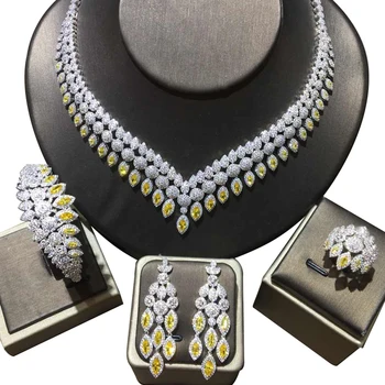 

GODKI DUBAI 4pcs Yellow CZ Bridal Zirconia Necklace Sets For Women Jewelry set SAUDI UAE Nigeria CZ Crystal Wedding Jewelry Sets
