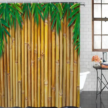 

Bamboo Yellow Shower Curtain Waterproof Bathroom Curtain Polyester Bath Curtain Home Decor