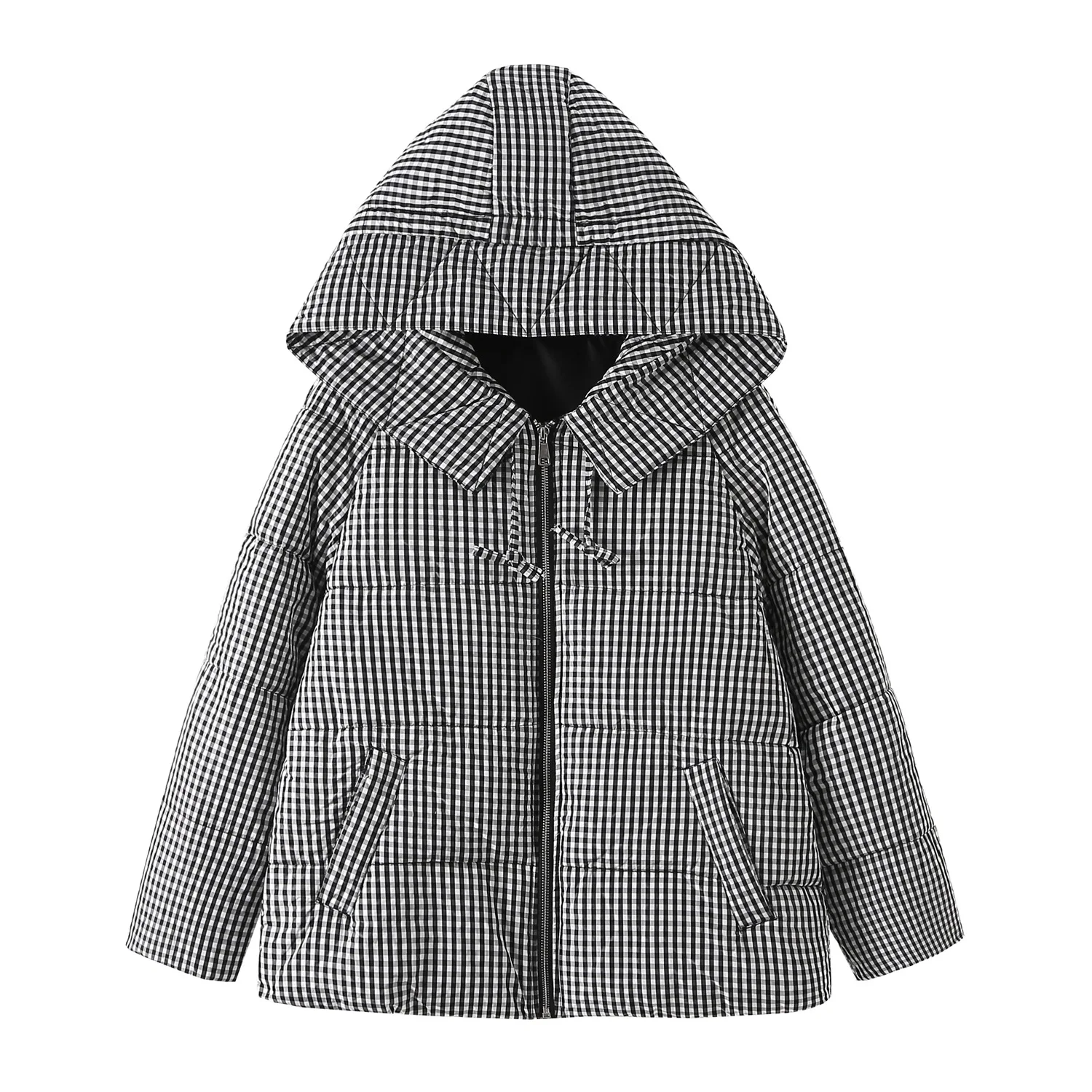 Новинка года; модная клетчатая куртка с хлопковой подкладкой на молнии; большие размеры 5XL; теплая зимняя куртка с капюшоном для женщин