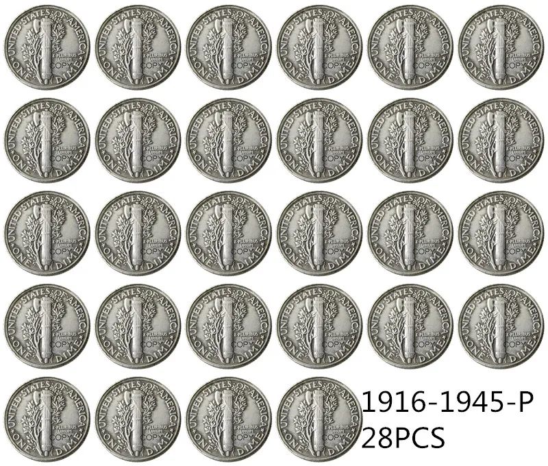 США 1916-1945 ОСЧС 79 шт. ртутная головка десять центов(Dimes) Посеребренная копия монеты