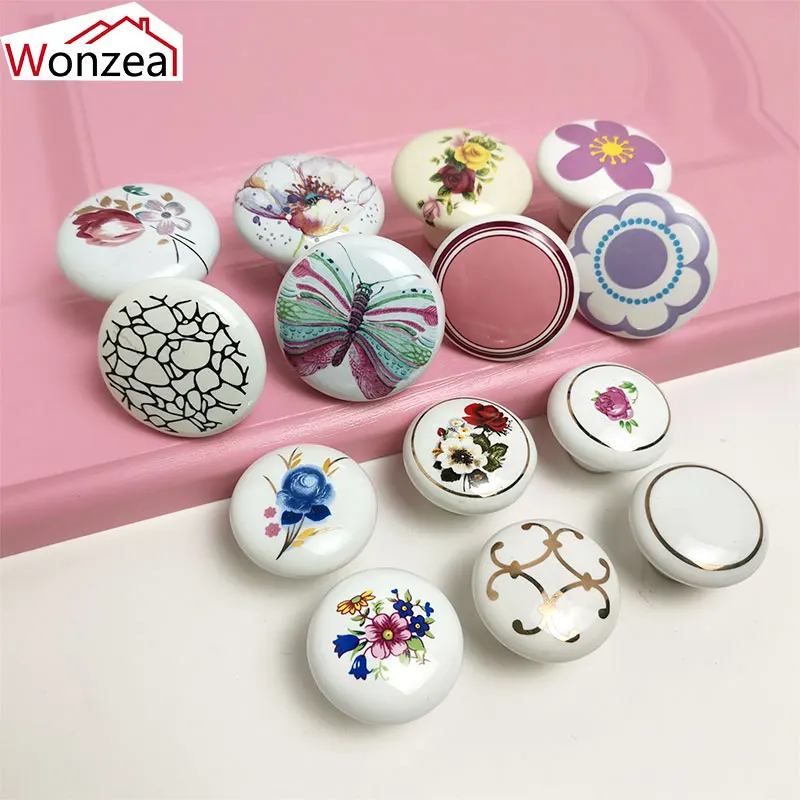 

Wonzeal 2PCS Ceramic Handle Single Round Bedroom Wardrobe Drawer Knobs Furniture Handle Kitchen Door Cabinet Pulls