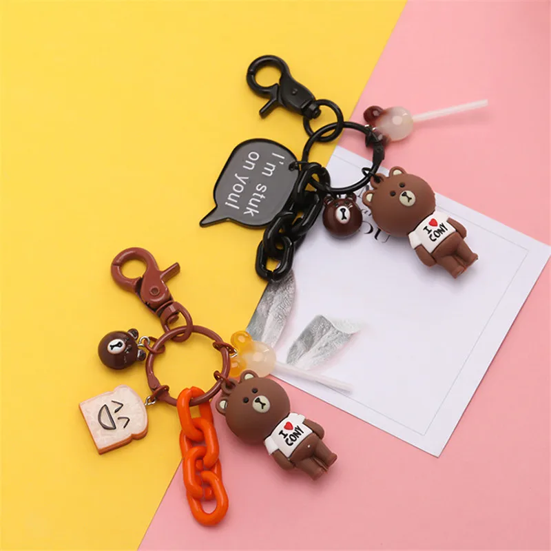 

2019 Cute Cartoon Brown Bear Doll Keychains Women Car Key chain Bag Pendant Trinkets Keyring Porte Cles