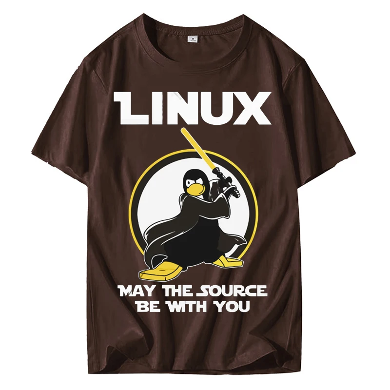 Футболка мужская Звездные войны Мужская Linux может источник быть с вами Tux топ тройники Пингвин программист забавная футболка звезда сила письмо - Цвет: chocolate
