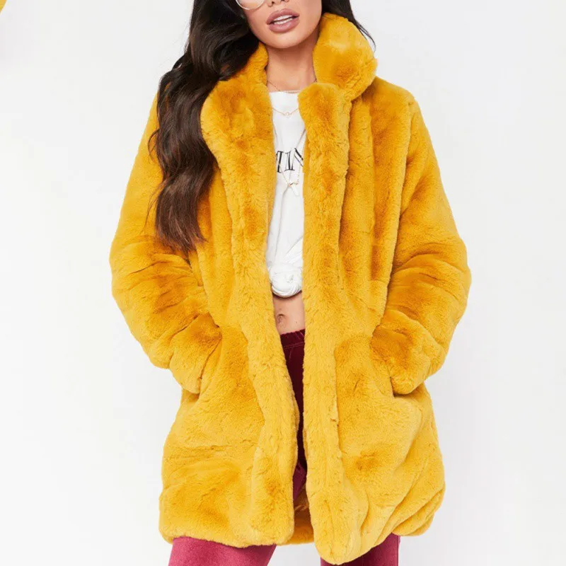Женское пальто из искусственного меха с длинным рукавом, толстые теплые флисовые куртки, пальто больших размеров, зимние черные, желтые, розовые, красные меховые пальто, осень T8 - Цвет: As shown