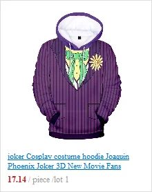 Joker Cosplay Hoodie Joaquin Phoenix Joker 3D New Movie Fans Sweatshirts Hoodies Men/Women Outwear Coat