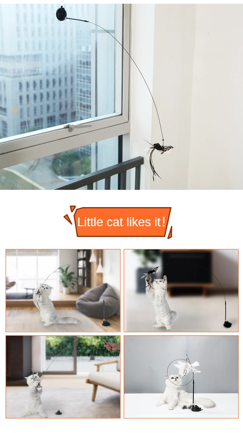 Simulation Bird Interactive Cat Toy Funny Feather Bird with Bell Cat Stick Toys for Kitten Playing Teaser Wand Toy Cat Supplies