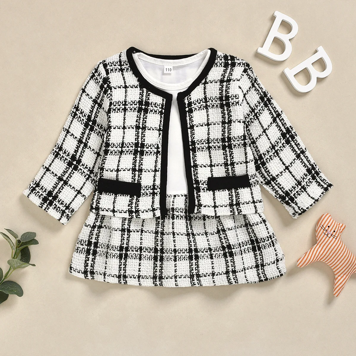 

2020 Europe And America Spring And Autumn New Style Girls Plaid Set Small Suit Princess Skirt Two-Piece Set