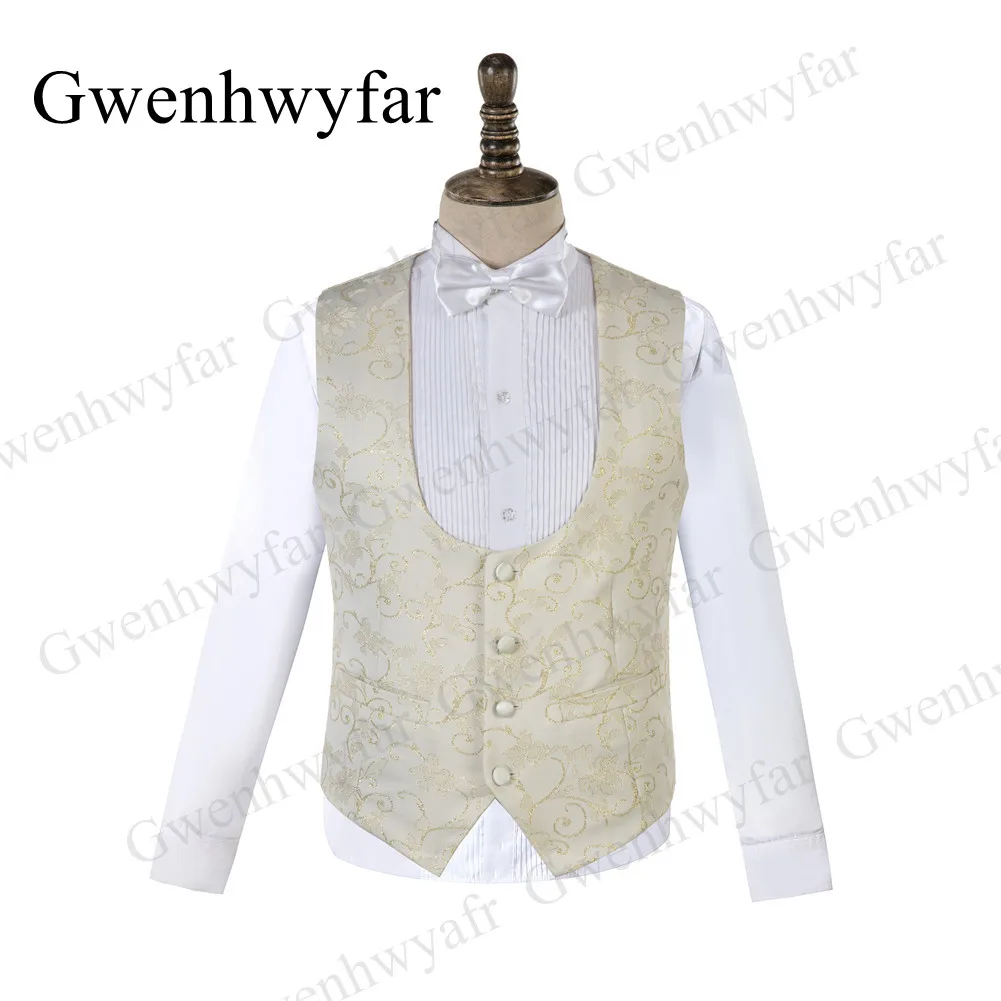Gwenhwyfar Tailor-made Men Tuxedos Cream Color Gold Line Embroidery Costume Formal Shawl Lapel Men Suits 3 Pcs