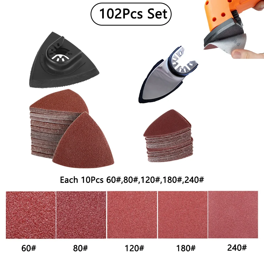 

102 Pcs/Set Oscillating Tool Sand Paper Finger Triangle Sanding Pad for Power Tool Abrasive Sandpaper Hook & Loop
