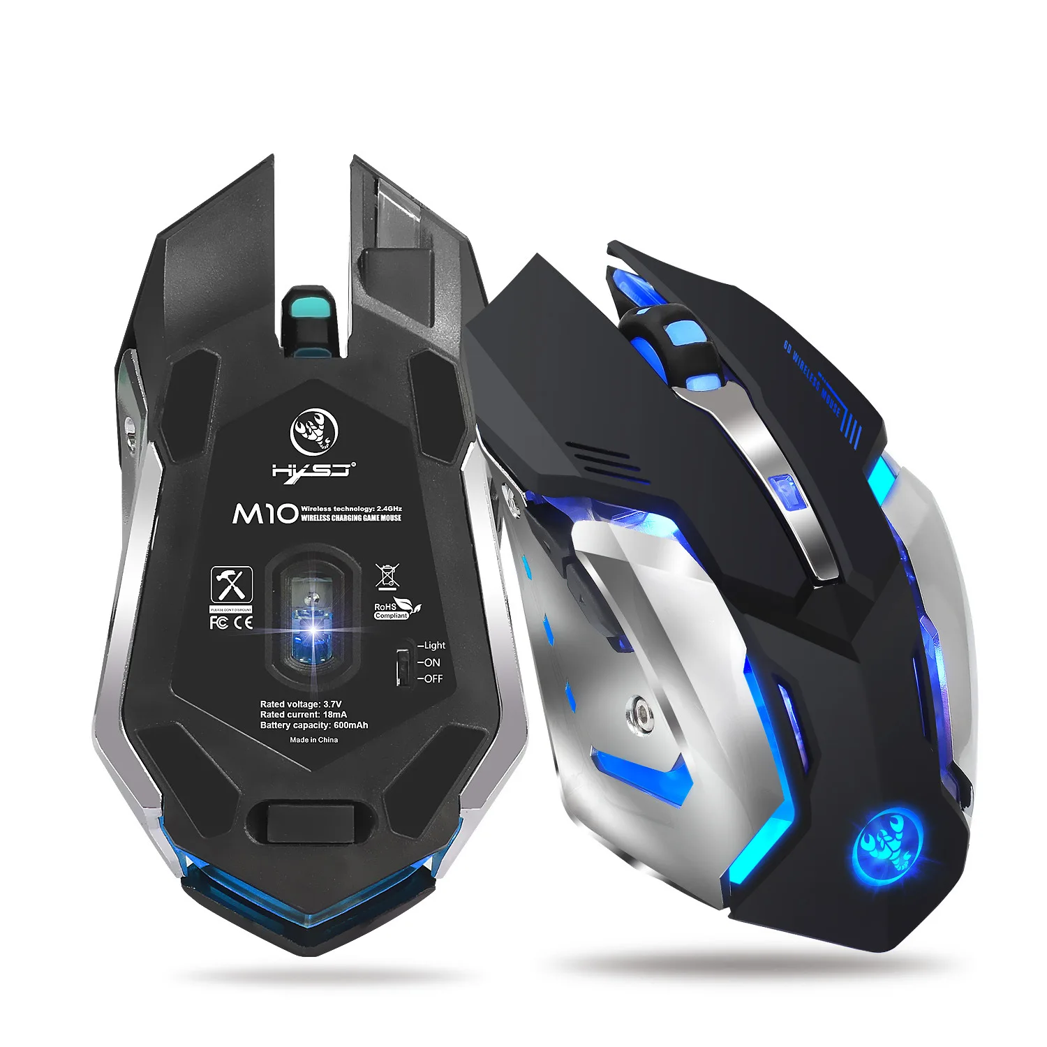 Colorful Luminous Game Mouse 2.4G Rechargeable Wireless Mouse with Built-in 600mA 