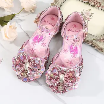 

New Frozen Kids Girls Wedding Dress Sandals Children Princess Shoes Bowtie Leather Shoes For Girls Casual Sandals Flat