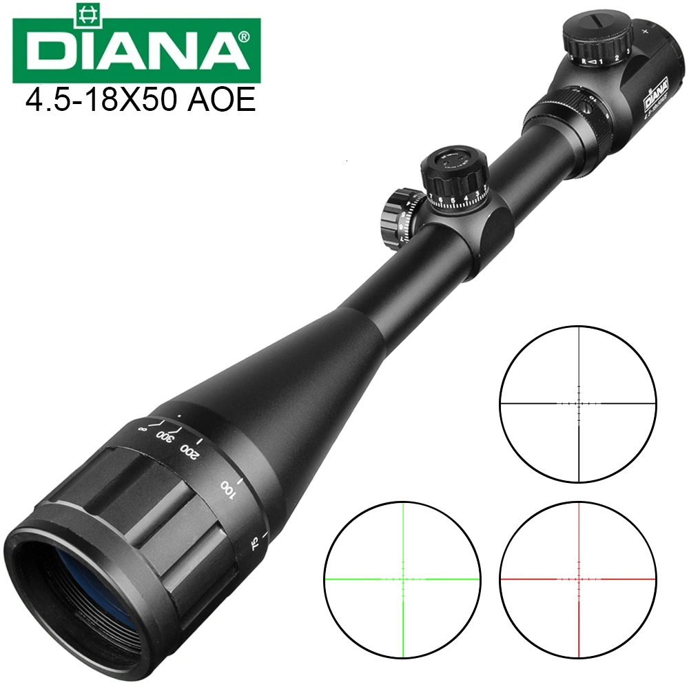 PROD 4000214650627 DIANA 4.5-18X50 Aoe Riflescope Adjustable Green Red
Dot Cross Hunting Light Tactical Scope Reticle Optical Rifle Scope