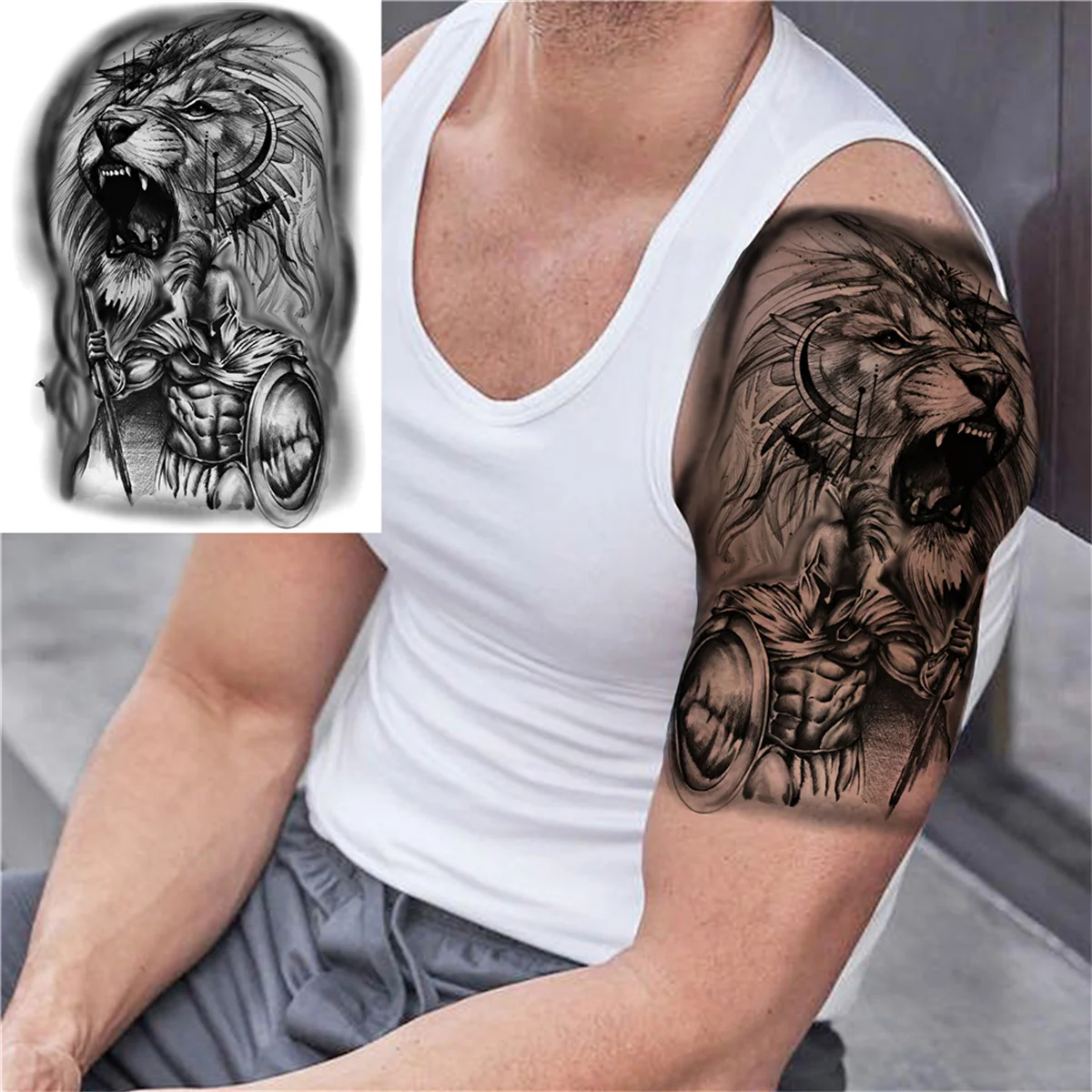 Roaring Lion Soldier Temporary Tattoos For Men Women Kids Boys Tiger Forest Tattoo Sticker Fake Wolf Skeleton Flower Tatoo Decor - Temporary Tattoos - AliExpress