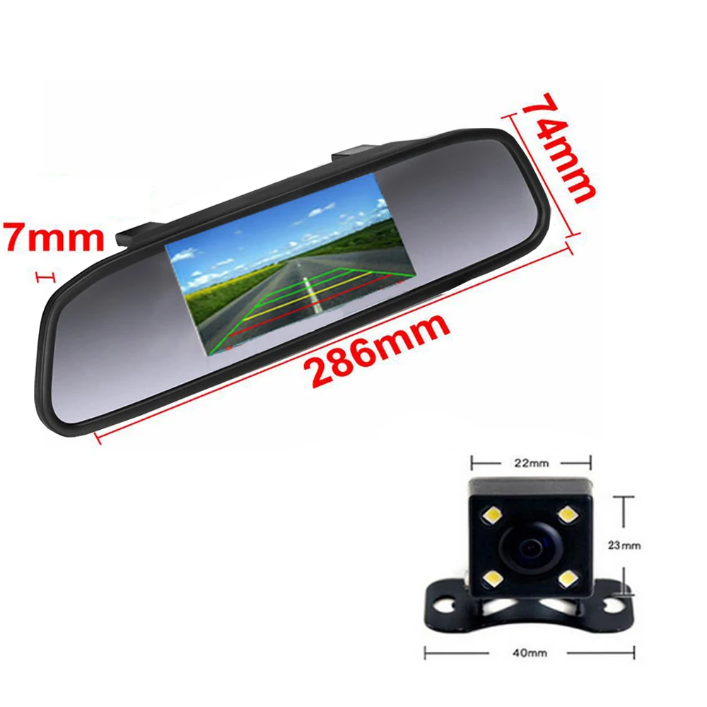 Podofo Автомобильный HD видео авто монитор парковки, светодиодный ночного видения заднего вида, CCD Автомобильная камера заднего вида с 4,3 дюймовым зеркалом заднего вида автомобиля