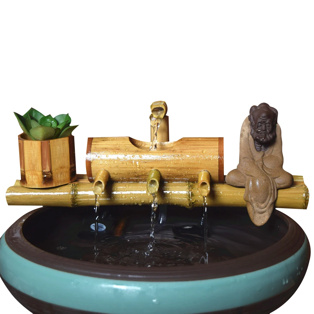 Бамбуковый аквариум рециркуляция воды Фэн-шуй украшения трубки фонтан воды камень корыто фильтр офисная мебель для рабочего стола - Цвет: 40cm