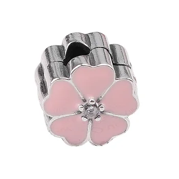 

Original Pink Enamel Primrose With Crystal Clip Lock Stopper Beads Fit 925 Sterling Silver Charm Bracelet Diy Jewelry
