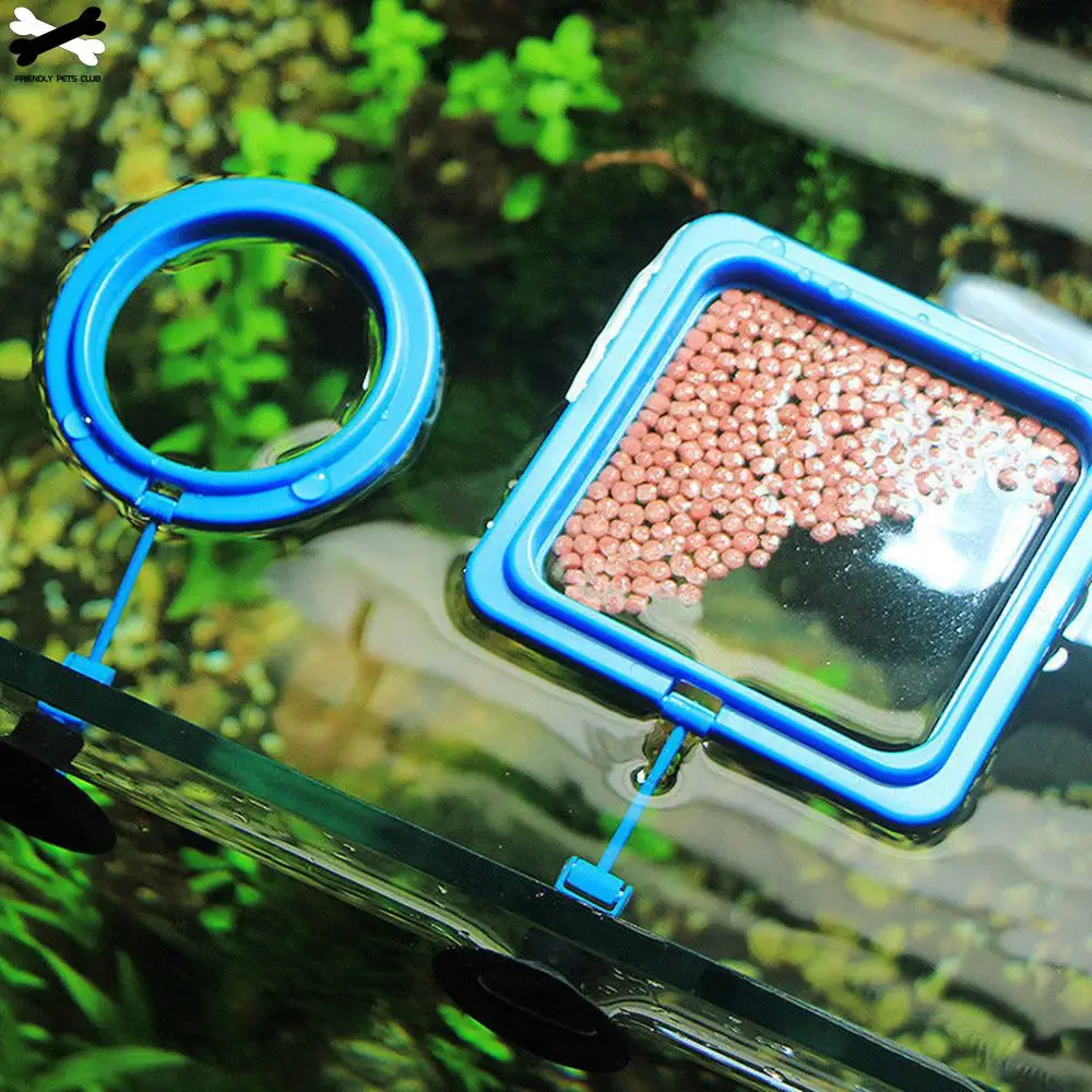 Aquarium Fish Tank Feeding Ring Round Square Floating Food Tray with Suction Cup for Fish Shrimp Turtle Feeding Accessory