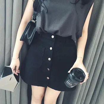 

New Summer Girls A -Line Korean Mini Jeans Skirt Single Button Slim Waist Denim Pencil Skirts Summer Cheap Sexy Skirt Women