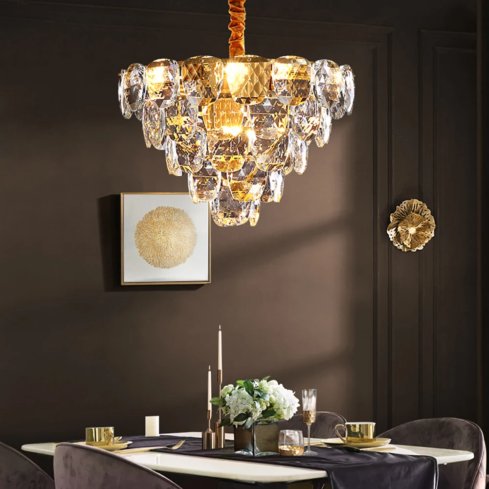 

Post-modern crystal chandelier lighting gold round lustre design led chandeliers for dining/living room kitchen bedroom lamps