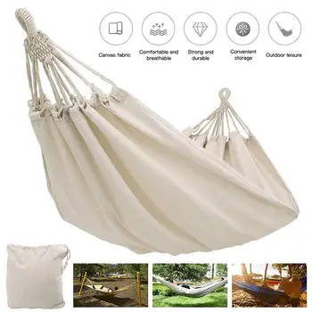 

Outdoor Double Dropshipping Hammock Rollover Prevention Camping Canvas Fabric Hammock Hanging Hammock Patio Bed