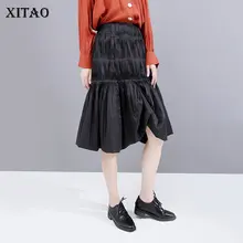 XITAO плиссированная юбка миди с завышенной талией нерегулярная женская одежда мода подходит ко всем индивидуальному элегантному юбку Осень новинка GCC2150